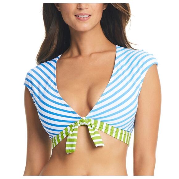 Bleu Rod Beattie Women Stripe Tie-Front Cap-Sleeve Swim Bikini Top Size US 6 - Picture 1 of 3